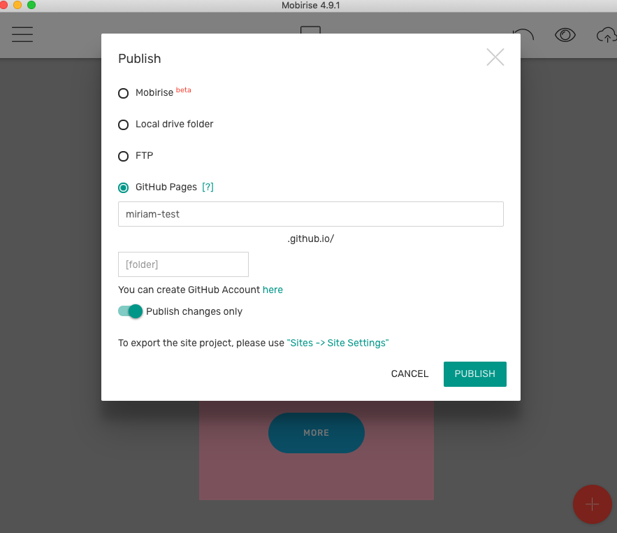 uploading a Mobirise site to GitHub.