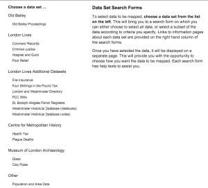 The different historical databases you could plot onto the maps.